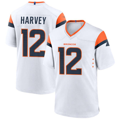 D.Broncos #12 RJ Harvey Player White Home Game Football Jerseys