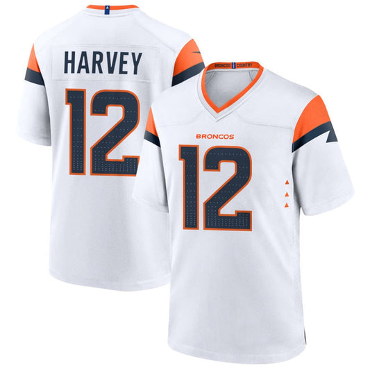 D.Broncos #12 RJ Harvey Player White Home Game Football Jerseys