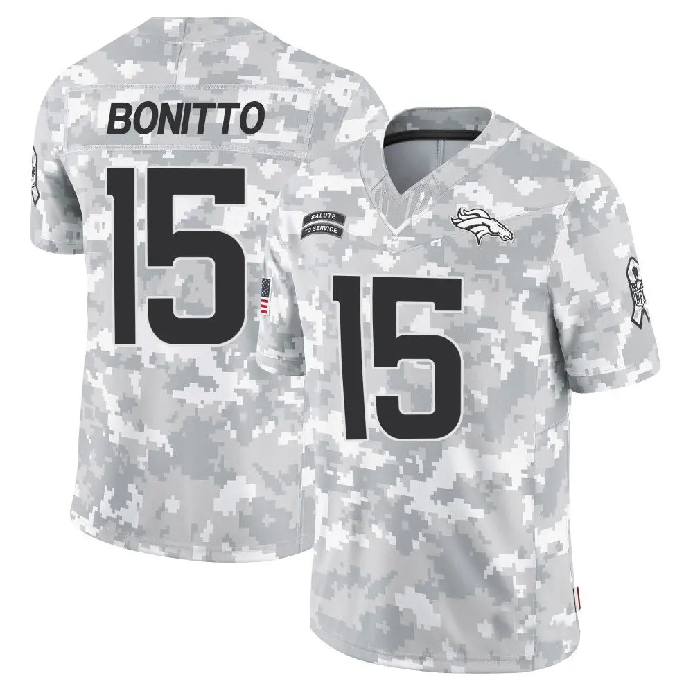 D.Broncos #15 Nik Bonitto Player Arctic Camo Salute to Service Limited Football Jerseys