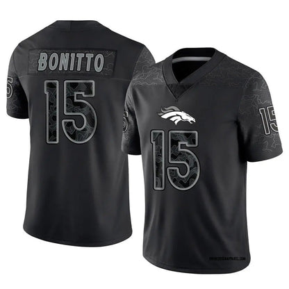 D.Broncos #15 Nik Bonitto Player Black RFLCTV Limited Football Jerseys