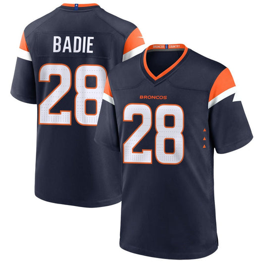 D.Broncos #28 Tyler Badie Player Navy Home Game Football Jerseys