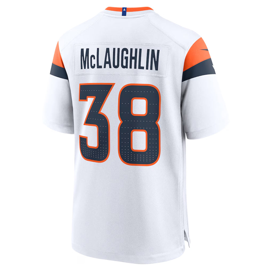 D.Broncos #38 Jaleel McLaughlin Player White Home Game Football Jerseys