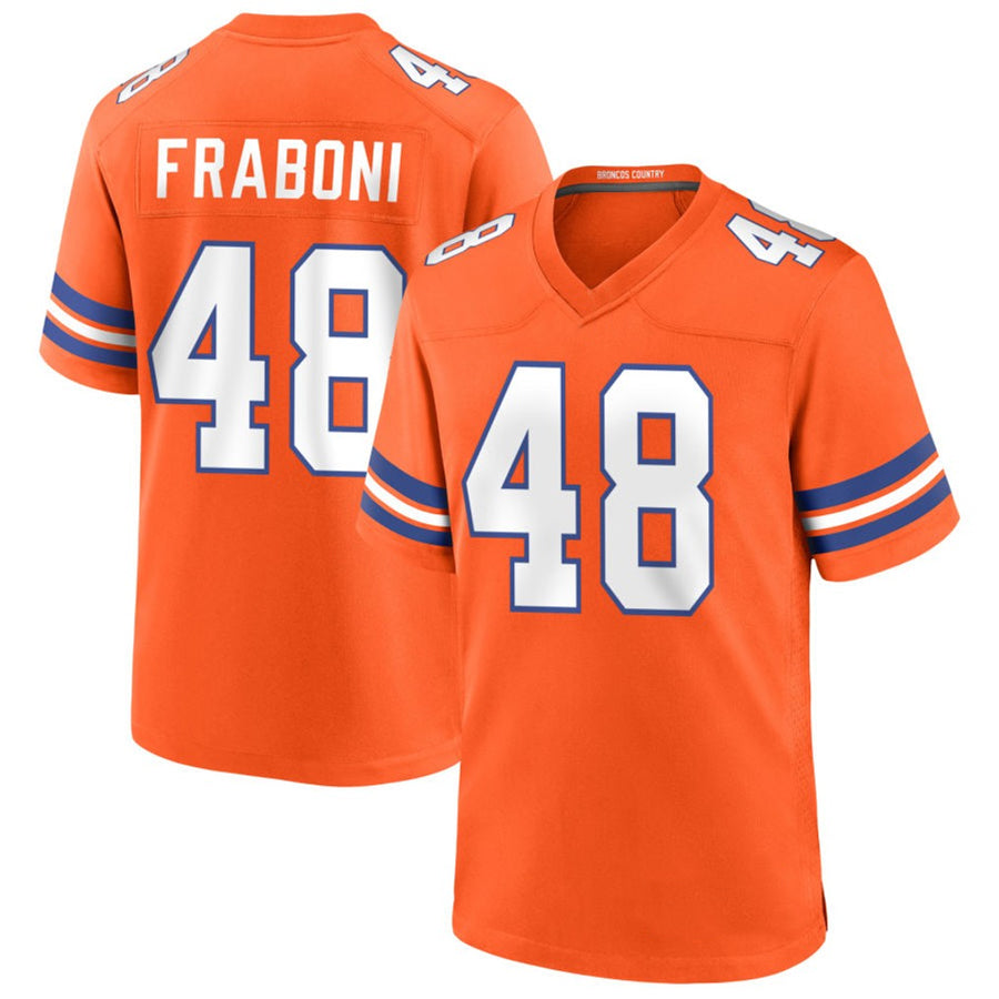 D.Broncos #48 Mitchell Fraboni Player Orange Collection Throwback Game Football Jerseys