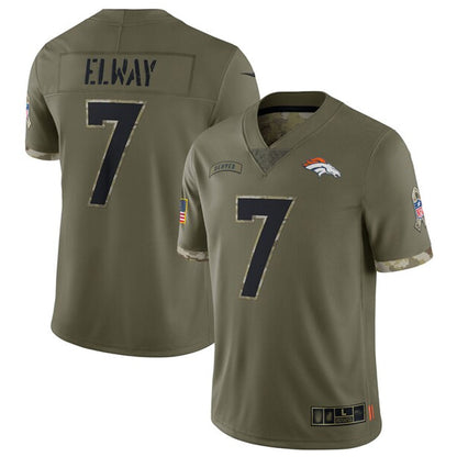 D.Broncos #7 John Elway Player Limited Salute To Service Olive Football Jerseys
