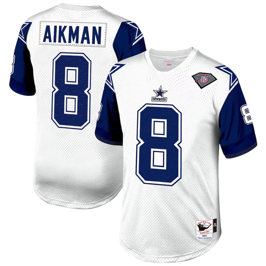 D.Cowboys #8 Troy Aikman Player Mitchell & Ness White 1994 Authentic Throwback Retired Football Jerseys
