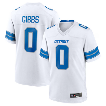 D.Lions #0 Jahmyr Gibbs Player White Home Game Football Jerseys
