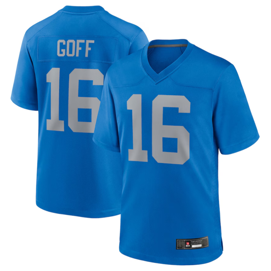 D.Lions #16 Jared Goff Blue Alternate Game Jersey Blue Player Football Jerseys
