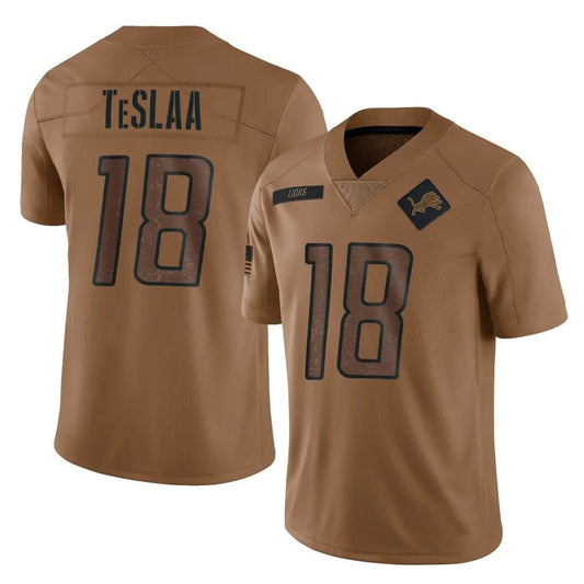 D.Lions #18 Isaac TeSlaa Player Brown Salute To Service Limited Football Jerseys