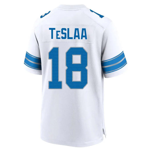 D.Lions #18 Isaac TeSlaa Player White Home Game Football Jerseys