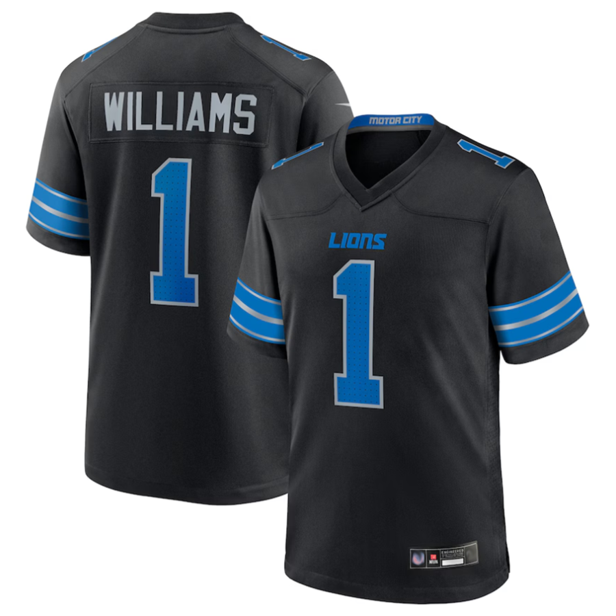 D.Lions #1 Jameson Williams Player Black Replica Game Football Jerseys