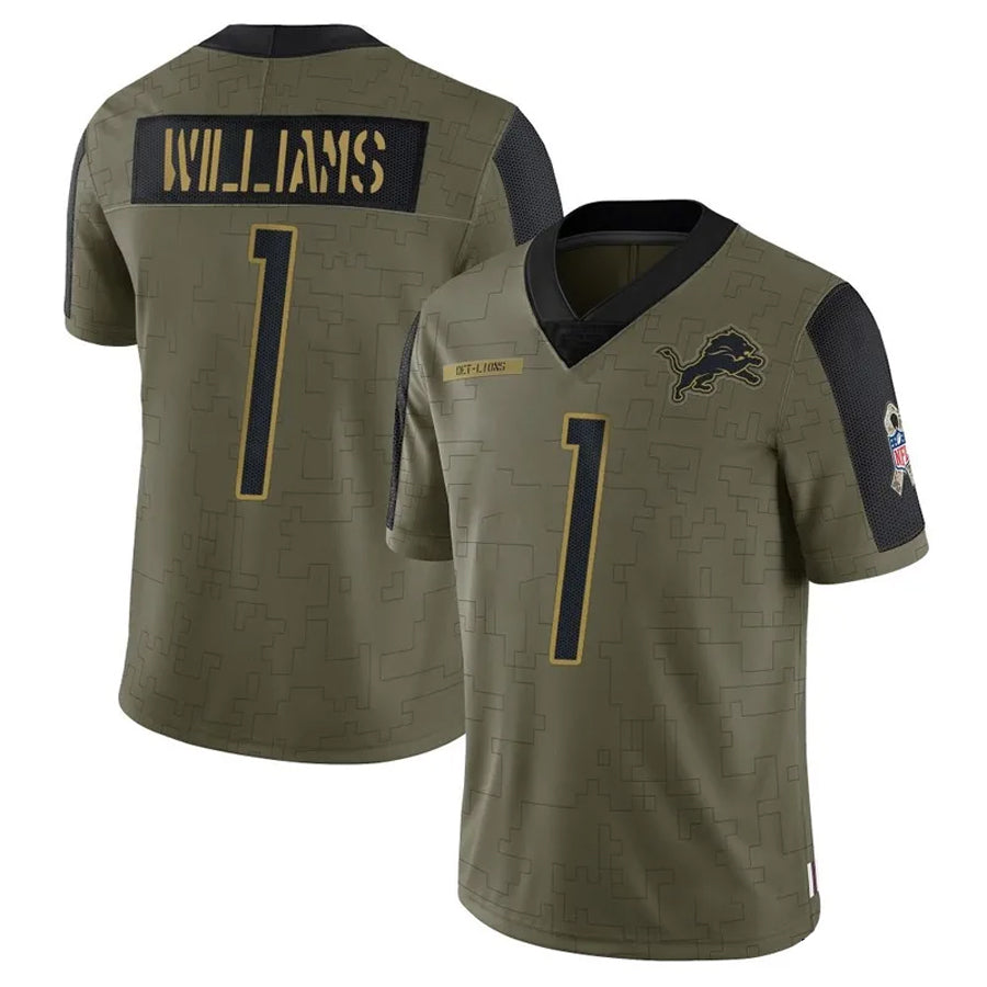 D.Lions #1 Jameson Williams Player Salute To Service Olive Football Jerseys