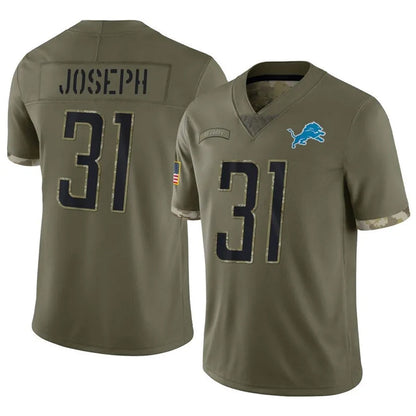 D.Lions #31 Kerby Joseph Player Salute To Service Olive Football Jerseys