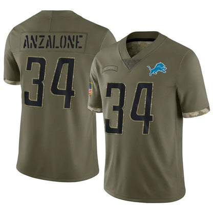 D.Lions #34 Alex Anzalone Player Salute To Service Olive Football Jerseys
