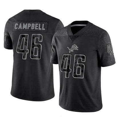 D.Lions #46 Jack Campbell Player Black REFLECTIVE Limited Football Jerseys