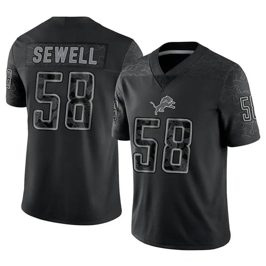 D.Lions #58 Penei Sewell Player Black REFLECTIVE Limited Football Jerseys