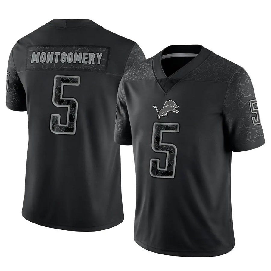D.Lions #5 David Montgomery Player Black REFLECTIVE Limited Football Jerseys