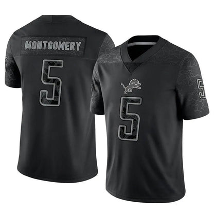 D.Lions #5 David Montgomery Player Black REFLECTIVE Limited Football Jerseys