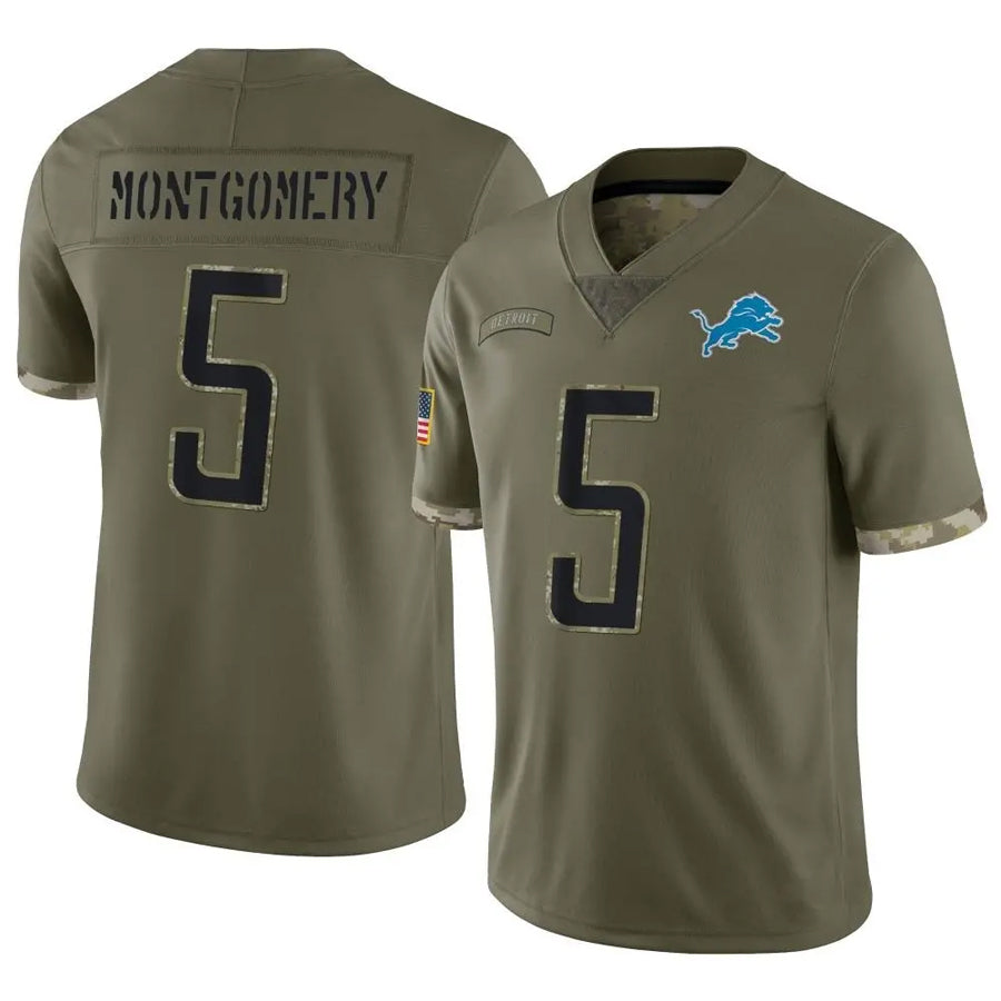 D.Lions #5 David Montgomery Player Salute To Service Olive Football Jerseys