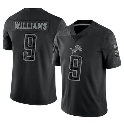 D.Lions #9 Jameson Williams Player Black REFLECTIVE Limited Football Jerseys