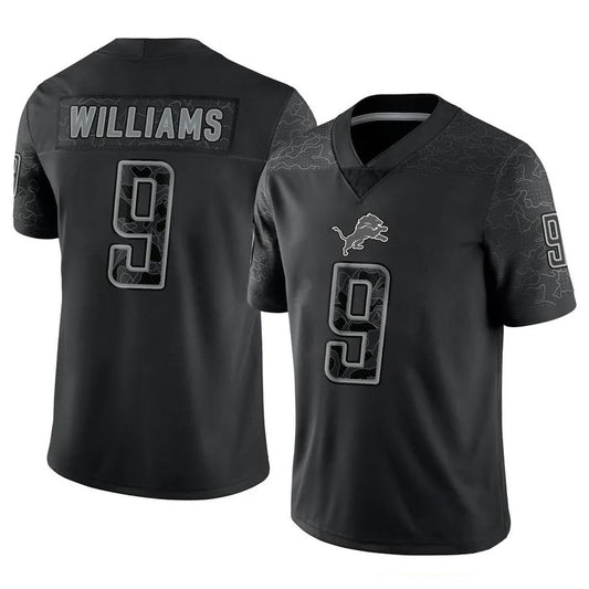 D.Lions #9 Jameson Williams Player Black REFLECTIVE Limited Football Jerseys