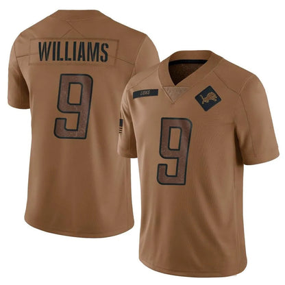 D.Lions #9 Jameson Williams Player Brown Salute To Service Limited Football Jerseys