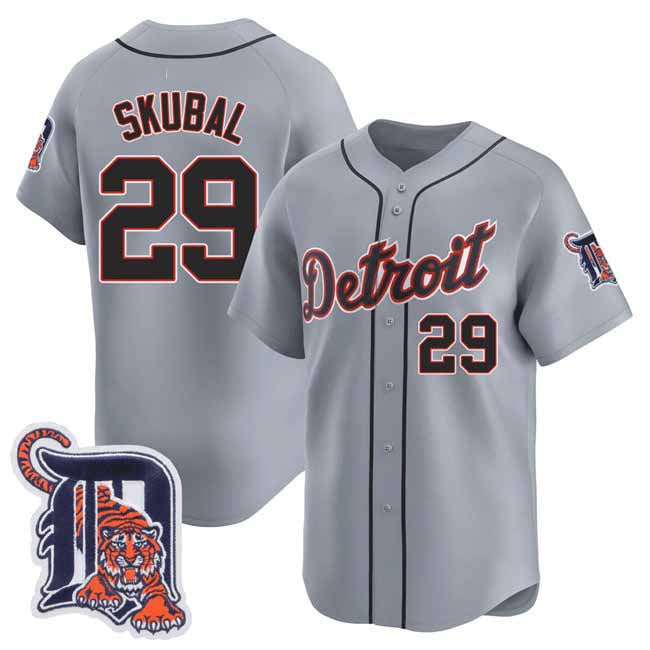 Detroit Tigers #29 Tarik Skubal Gray Logo Patch Vapor Premier Limited Stitched Baseball Jersey