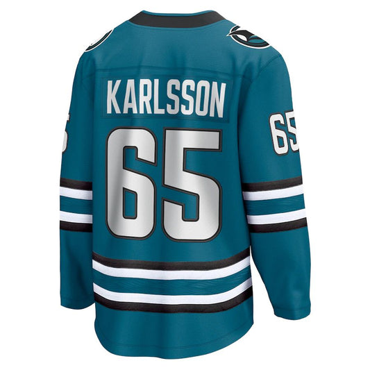 SJ.Sharks #65 Erik Karlsson Fanatics Branded Home Premier Breakaway Player Jersey Teal Stitched American Hockey Jerseys