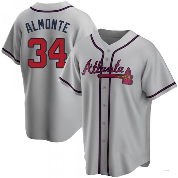 Atlanta Braves #34 Abconeam Almonte Gray Road Jersey Stitches Baseball Jerseys