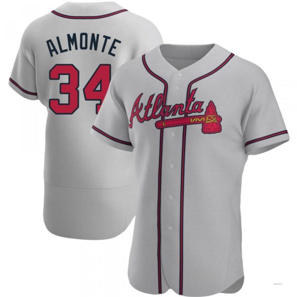 Atlanta Braves #34 Abconeam Almonte Gray Road Jersey Stitches Baseball Jerseys