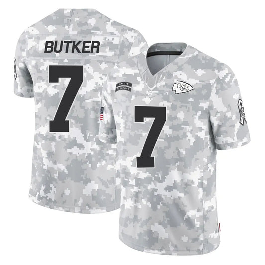 KC.Chiefs #7 Harrison Butker Player Limited Arctic Camo Salute to Service Football Jerseys