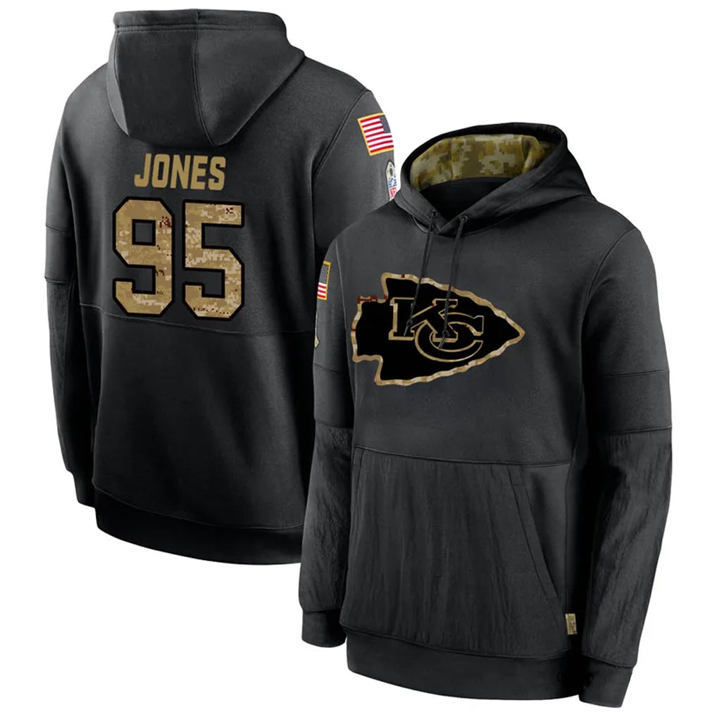 KC.Chiefs #95 Chris Jones Player Black Salute to Service Hoodies Football Jerseys