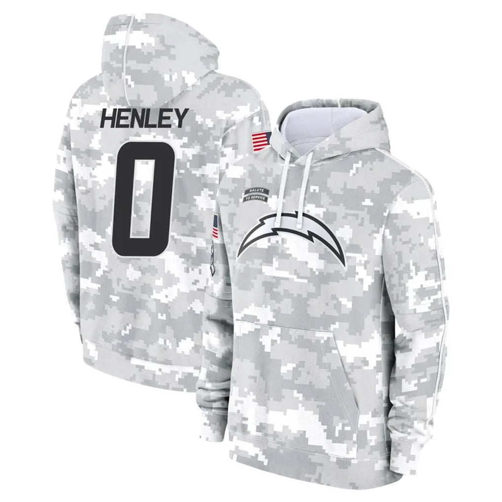LA.Chargers #0 Daiyan Henley Player Arctic Camo Salute To Service Limited Hoodies Game Football Jerseys
