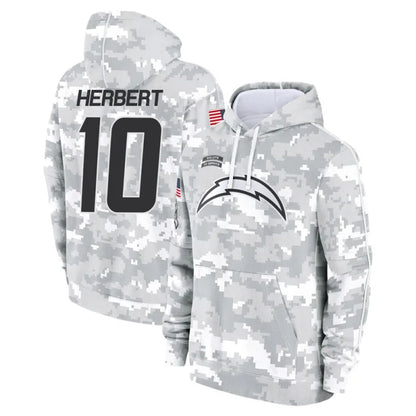 LA.Chargers #10 Justin Herbert Player Arctic Camo Salute To Service Limited Hoodies Game Football Jerseys