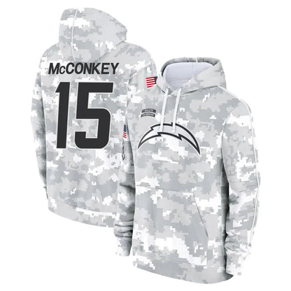 LA.Chargers #15 Ladd McConkey Player Arctic Camo Salute to Service Hoodies Game Football Jerseys