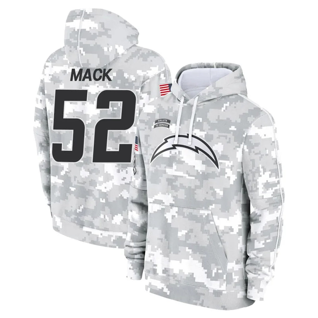 LA.Chargers #52 Khalil Mack Player Arctic Camo Salute to Service Hoodies Game Football Jerseys