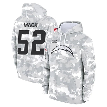 LA.Chargers #52 Khalil Mack Player Arctic Camo Salute to Service Hoodies Game Football Jerseys