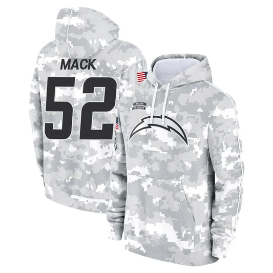 LA.Chargers #52 Khalil Mack Player Arctic Camo Salute to Service Hoodies Game Football Jerseys