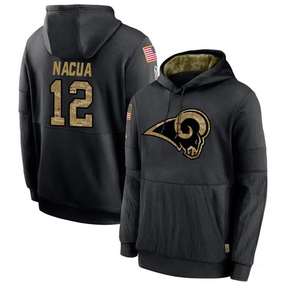 LA.Rams #12 Puka Nacua Player Salute to Service Black Hoodies Football Jerseys