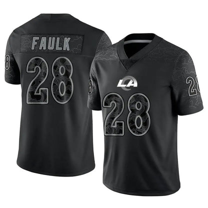LA.Rams #28 Marshall Faulk Player Black RFLCTV Limited Football Jerseys
