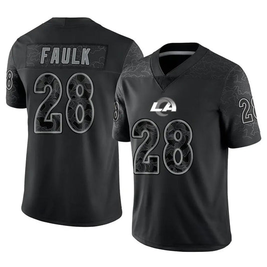 LA.Rams #28 Marshall Faulk Player Black RFLCTV Limited Football Jerseys