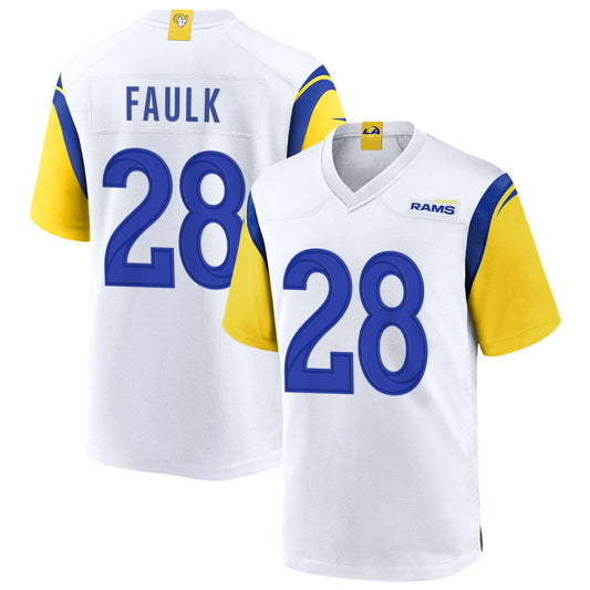 LA.Rams #28 Marshall Faulk Player White Home Game Football Jerseys