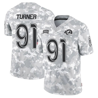 LA.Rams #91 Kobie Turner Player Arctic Camo Salute to Service Limited Football Jerseys
