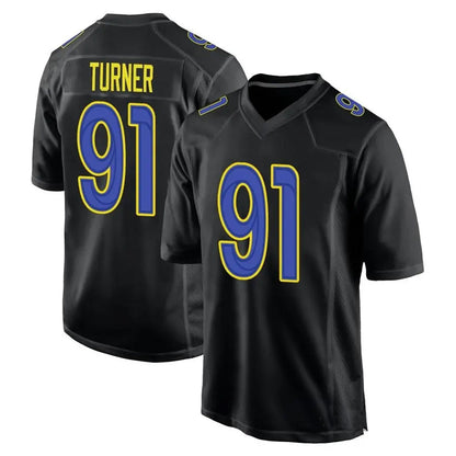 LA.Rams #91 Kobie Turner Player Black Fashion Game Football Jerseys