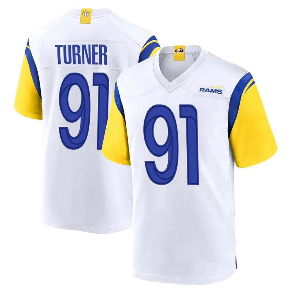 LA.Rams #91 Kobie Turner Player White Home Game Football Jerseys