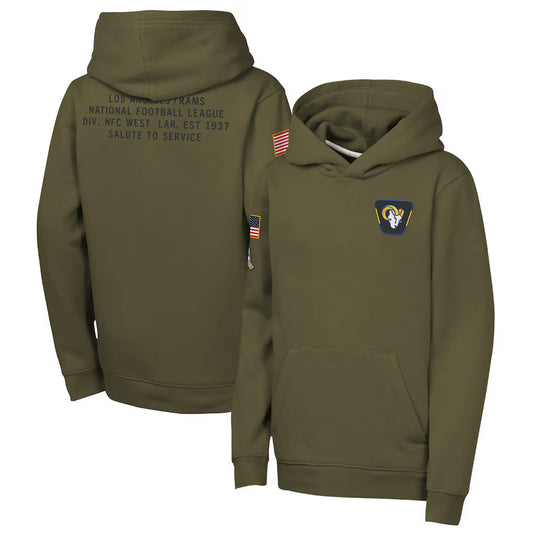 LA.Rams Player Olive Salute to Service Club Fleece Hoodie Football Jerseys