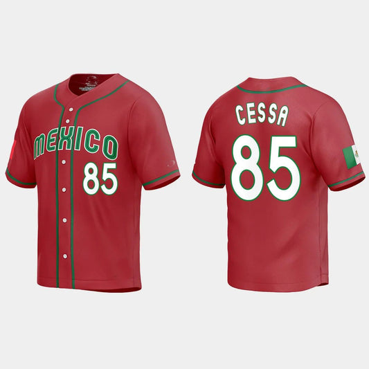 #85 LUIS CESSA MEXICO BASEBALL 2023 WORLD BASEBALL CLASSIC REPLICA JERSEY ¨C RED Stitches Baseball Jerseys
