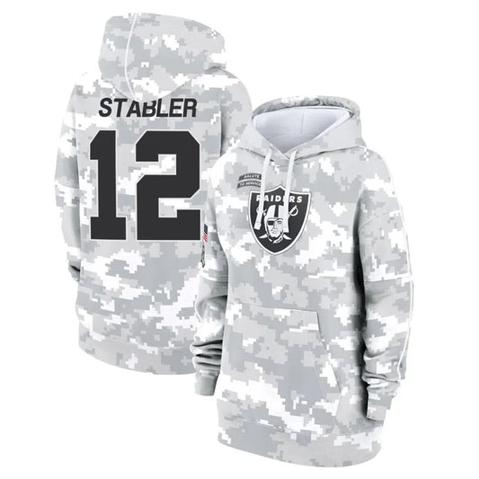 LV.Raiders #12 Ken Stabler Player Arctic Camo Salute to Service Hoodies Football Jerseys