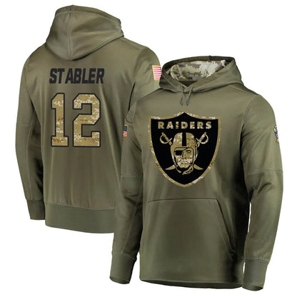 LV.Raiders #12 Ken Stabler Player Salute to Service Olive Hoodies Football Jerseys
