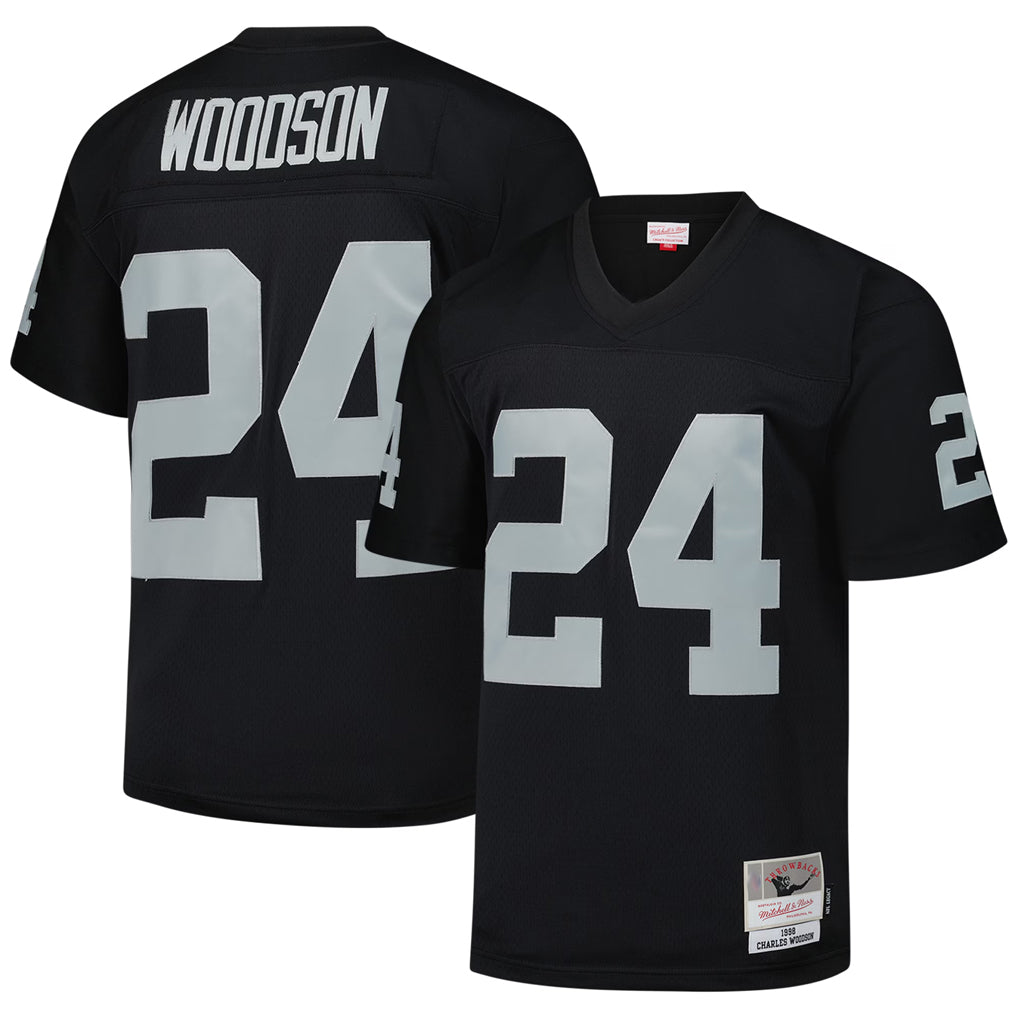 LV.Raiders #24 Charles Woodson Player Mitchell & Ness Black Legacy Replica Football Jerseys