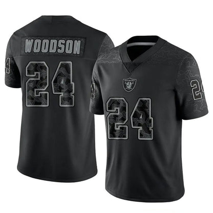 LV.Raiders #24 Charles Woodson Player RFLCTV Limited Black Football Jerseys